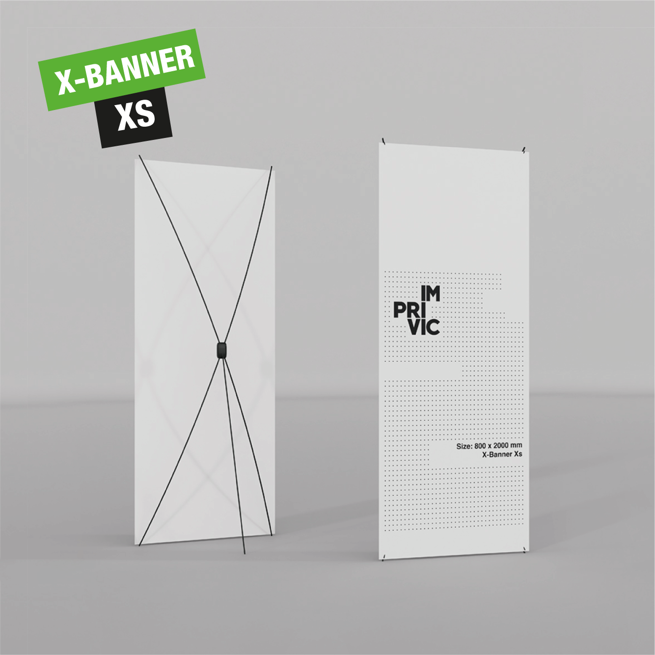 Expositor X-Banner tamaño XS, ligero y portátil.